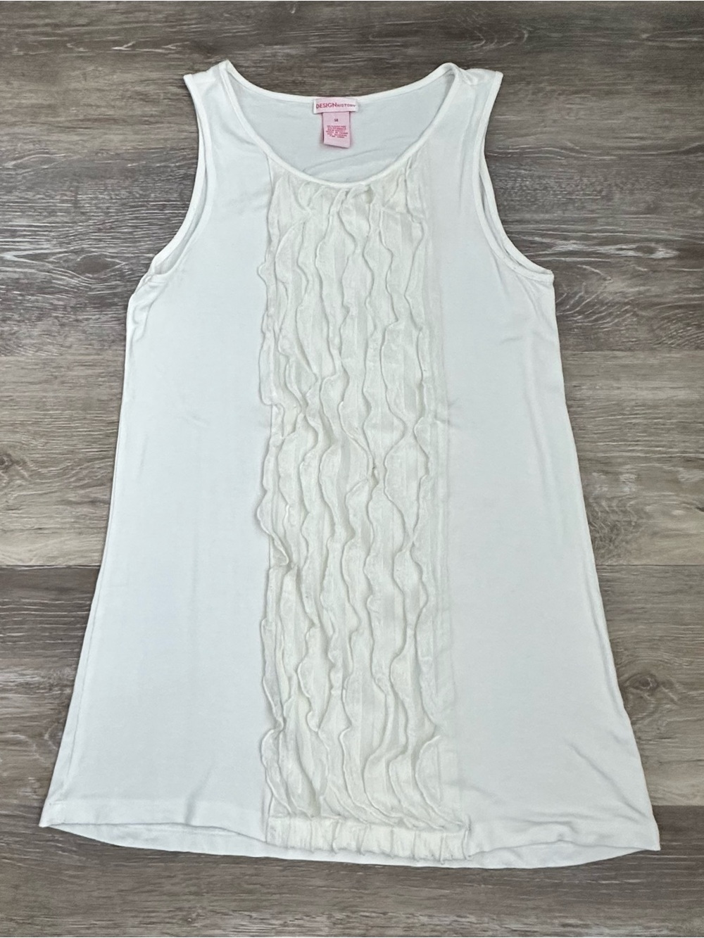 Design History White Ruffled Front Sleeveless Tank Top